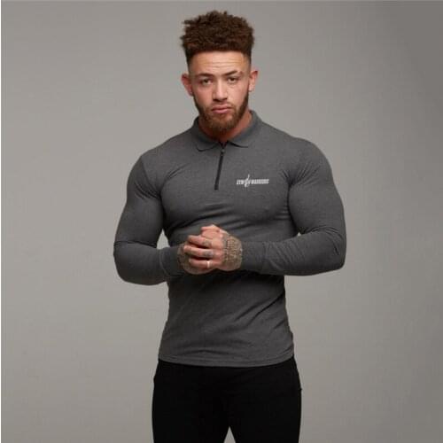 New Brand Bodybuilding Mens polo shirt men long Sleeve Slim fit gym clothing fitness mens polos shirts Cotton polo homme