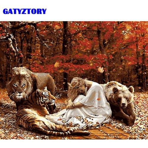 Frameless Women And Animals DIY Digital Oil Paintng By Numbers Figure Painting Modern Wall Art Canvas Unique Gift For Home Decor