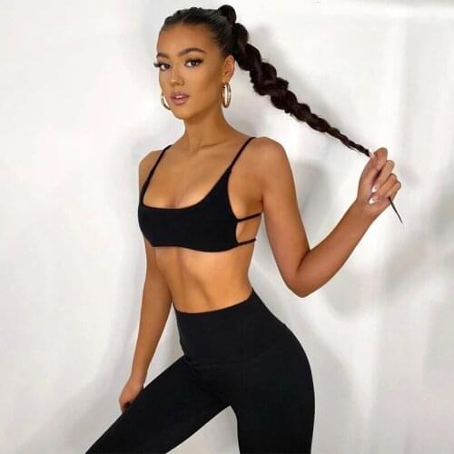 2021 New Style Womens Sports Bra Sexy Crop Cami Tops Ladies Sleeveless Backless Spaghetti Strap Rib Knit Camisole Running Vests