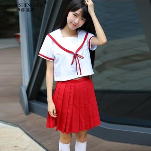 New Red Brown Green JK Uniform Summer Japanese School Uniforms High School Student Girls Sailor Pleated Skirt JK Sets Cosplay