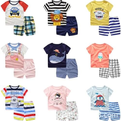 New Summer Baby Clothes Suit Children Cotton Boys Girls Cartoon T-Shirt Shorts 2Pcs/set Toddler Casual Clothing Kids Tracksuits