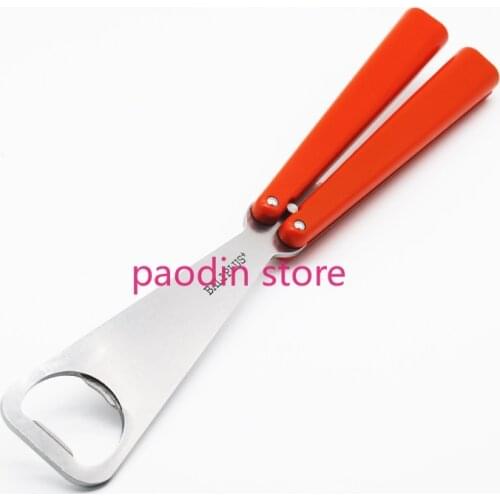 Orange Baliplus Bottle Opener Corkscrew Aluminum handle Steel blade Butterfly Trainer Knife EDC multi tool Free-swinging knife