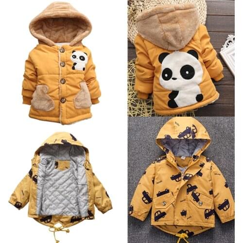 Boys Coat Warm Outerwear Jackets Clothing Hooded Coat Autumn Winter Warm Thicken Toddler Boys Cute Cartoon Outfit Clothes