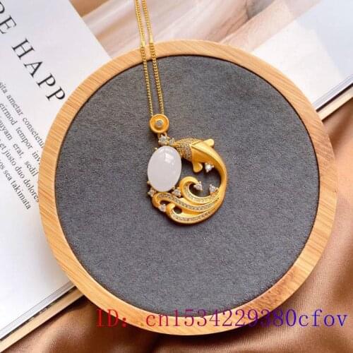 Natural Hetian Jade Carp Pendant Gifts for Women Jewelry Fashion Amulet 925 Silver Fish Necklace Chalcedony