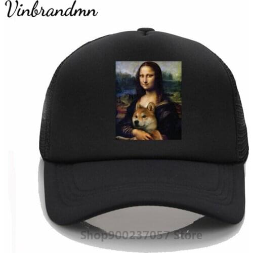 Mona Lisa And Dog Print Casual Bucket Hat Summer Fashion Baseball Black Cap Sunshade Fisherman Hat Man Woman Panama Bucket Hats