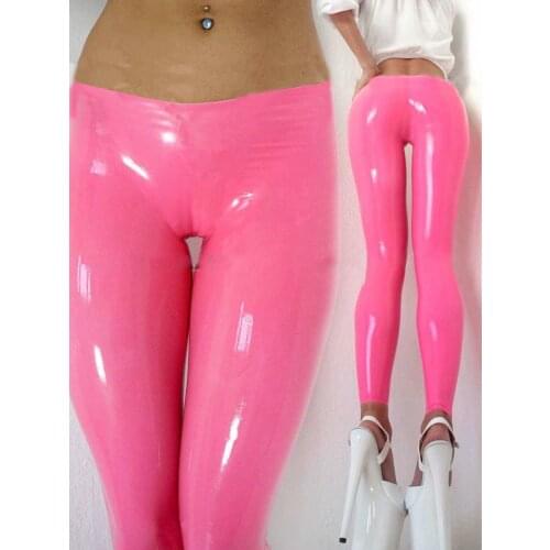 Sexy Women Pink Latex Rubber Trousers High Stretch Latex Tights Legging Plus Size Customize