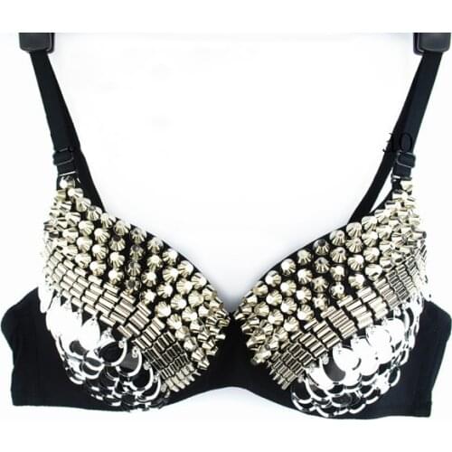 Sexy stage bra Double female singer ds costume bellydance rivet bra for singer dancer stage show nightclub