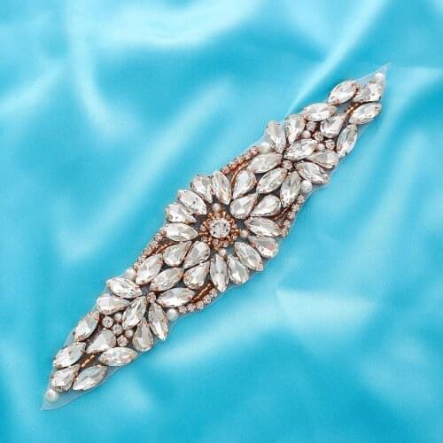 Silver Iron on Belt Beaded Wedding Dresses Accessories Applique Gold Bridal Wide DIY Rhinestone Crystal Wholesale S113