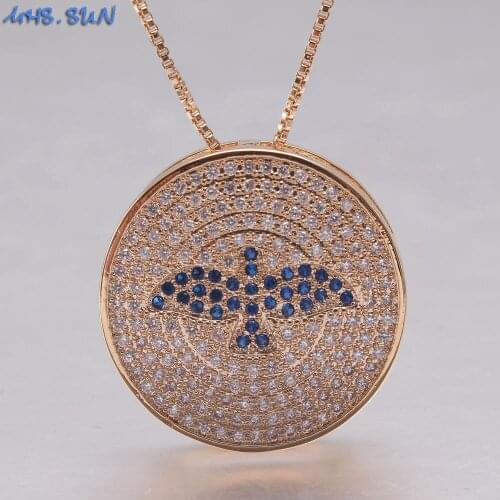 MHS.SUN 1PC Fashion Eagle Round Pendant Necklace With Cubic Zircon Women CZ Jewelry For Women Chain Necklace Party Gift