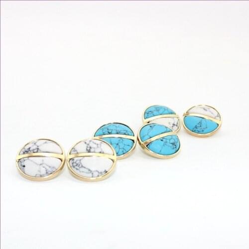 Light Yellow Gold Color Round White Howlite Stone Stud Earrings Blue Turquoises for Party Gift Jewelry