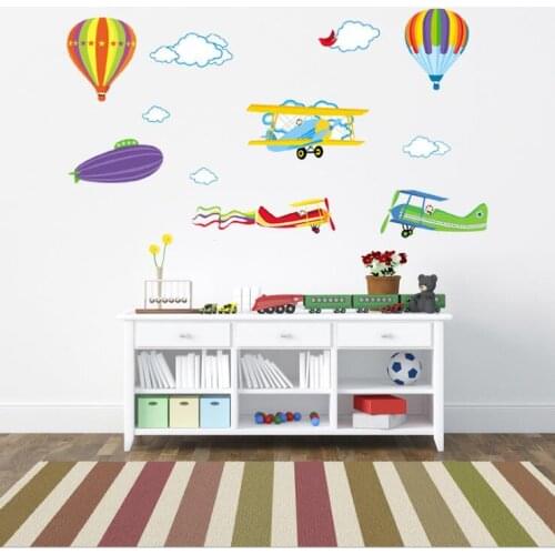 Vivid Cartoon colorful hot air balloon airplane child wall sticker for kids rooms living room bedroom wall decoration