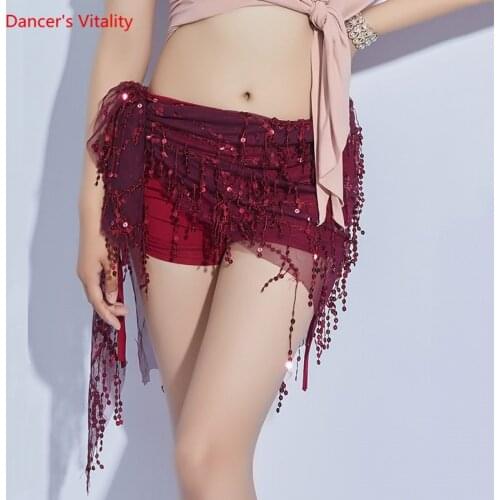 Belly Dance Hip Scraf Sequins Skirt Practice Clothes Female Adult Elegant Triangle Belt Performance Training Clothing