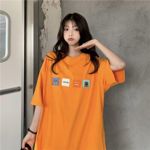Womens T-shirts Tops Japanese Kawaii Ladies Ulzzang Cartoon Letter Loose Tshirt Female Korean Harajuku Clothes For Women