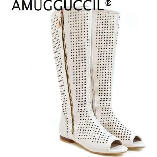 2021 New Arrival Plus Big Size 34-48 White Zip Fashion Sexy Spring Summer Girl Females Lady Women Boots X2075