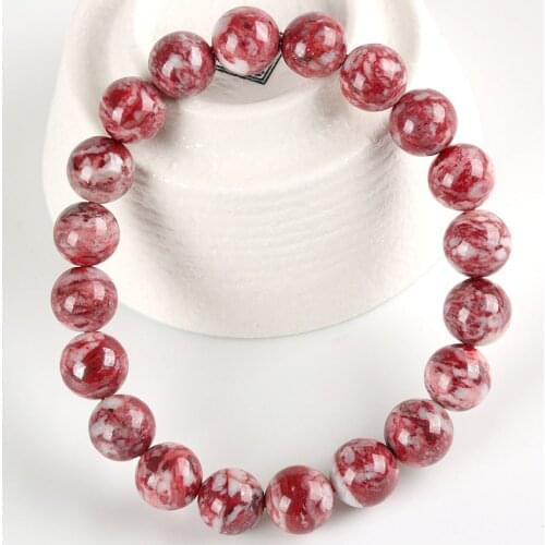 Womens 6-12mm Top Grade Natural Raw Ore Cinnabar Stretch Bracelet 8"