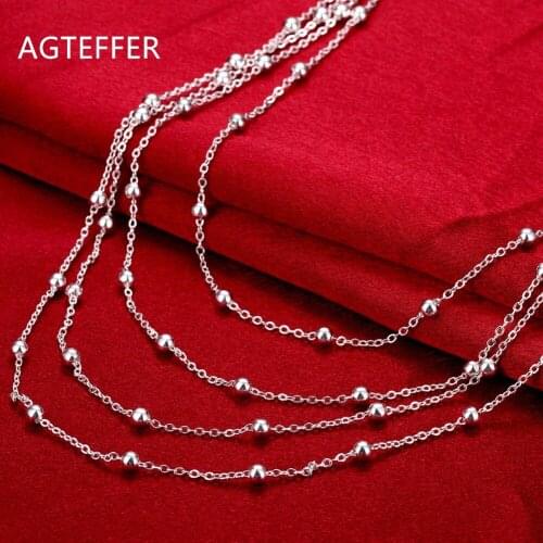 AGTEFFER 925 Sterling Silver 18 Inch Multi-Chain Smooth Beads Necklace For Women Fashion Wedding Party Charm Jewelry
