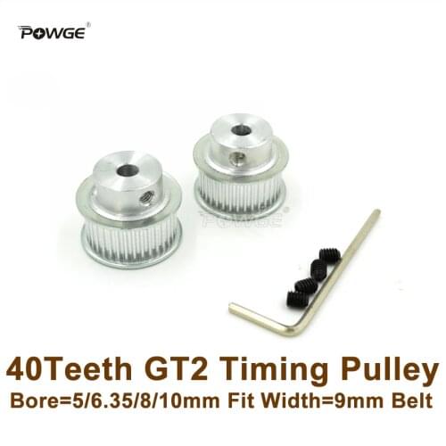 POWGE 40 Teeth 2GT Timing Pulley Bore 5/6.35/8/10mm Fit Width 9mm 2GT Timing Belt 40T 40Teeth GT2 Pulley For 3D Printer