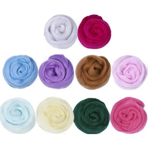 10 Colors 100g Wool Fibre Flower Animal Toy Wool Roving Needle Felting Spinning DIY Craft Materials Felt Christmas