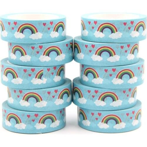 10PCS/lot 15MM*10M Rainbow Cloud Heart Washi Stickers Masking Tapes Decorative DIY Stationery office supplies kawaii washi tape