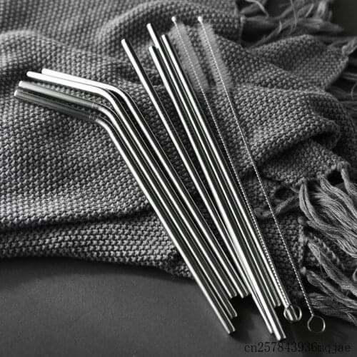 200sets Straight Bent Straw Stainless Steel Drinking Straws with Clean Brush Reusable Metal Bar Drinks