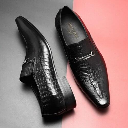 2021 Autumn Men Leather Shoes Business Dress Suit Shoes Men Brand Bullock Genuine Leather Black Slipon Wedding Flat Driving Shoe