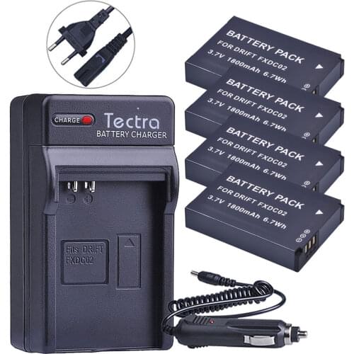 4PCS 1800mAh FXDC02 Battery+Digital Charger for Drift 72-011-00 FXDC02 CFXDC02 HD Ghost Ghost-S HD720 Battery+Car Plug