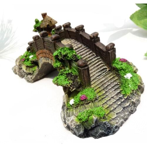Bonsai Resin Large Stone Rock Bridge Brown Miniature Garden Fairy Ornament Plant Pot Decor Fish Toy Bridge Resin Tree For Fish
