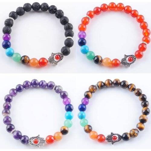 Bangle Jewelry Gift for Women Girls Natural Gem Stone Round 8mm Beads Palm Bracelet 7 Inches TBK328