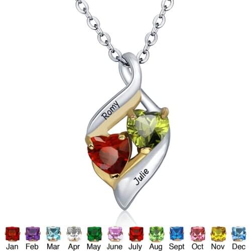 Personalized Chain Pendants Necklaces 925 Sterling Silver Birthstone Couple Hearts Fashion Trendy Women Gift (NE101328)