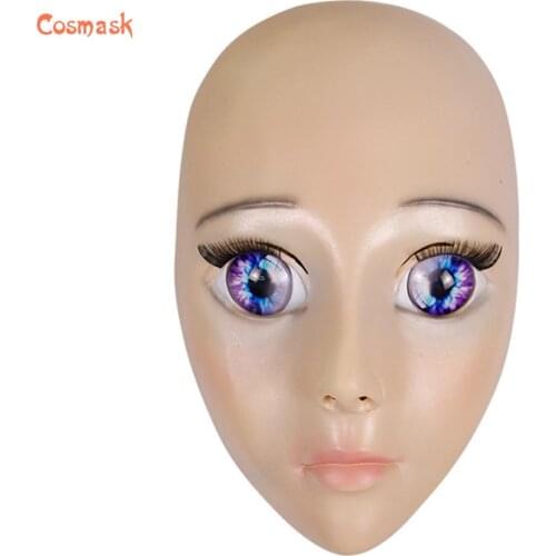 Cosmask Female Blue-Eyes Mask Latex Realistic Human Skin Masks Halloween Dance Masquerade Beautiful Gender Reveal Women