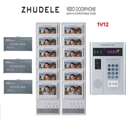 ZHUDELE Building Home security intercom system 12 Units Apartment Video Door Phone Bell Intercom System 4.3"TFT monitor IN STOCK