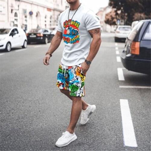 Mens Short Sleeve Shorts Casual T-shirt Youth Suit In Europe and America Mens Joggers Set Two Piece Set Summer