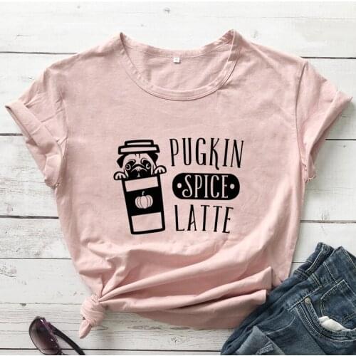 Pugkin Spice Latte T-shirt Cute Women Graphic Thanksgiving Fall Tee Shirt Top Funny Dog Mom Holiday Gift Tshirt Dropshipping