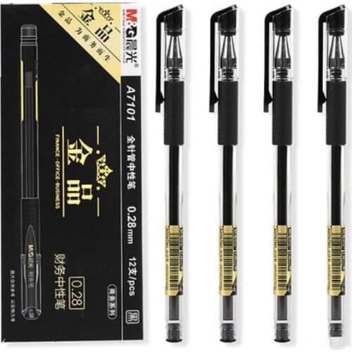 M&G 12pcs/lot 0.28mm Ultra Fine Finance Gel Pen black ink refill gelpen for school office supplies stationary pens stationery