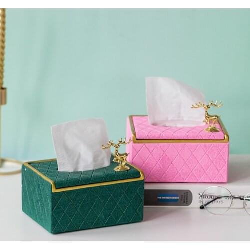 Imitation Leather Tissue Box Golden Deer Decorative Tissue Holder Napkin Box Modern Decor Tissue Storage Boxes Napkin Holder
