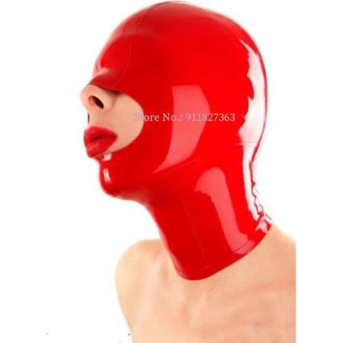 Latex Rubber unisex open mouth Hood Mask with zipper