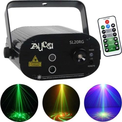 Mini Remote 24 Patterns RG Red Green Laser Projector 3W Blue LED Lights DJ Home Party Wedding Show Stage Lighting Effect SL24RG