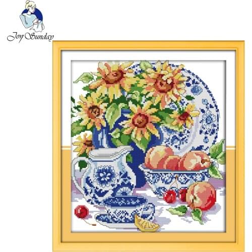 Joy Sunday Celadon Sunflower Pattern Counted Printed On Fabric 14CT 11CT Cross Stitch Kits Embroidery Needlework Sets Home Decor