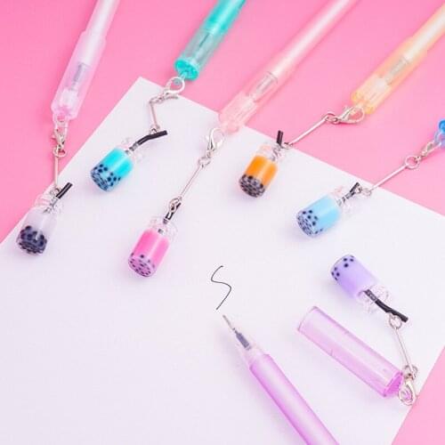 24PCS Creative Pearl Milk Tea Pendant Gel Pens Office Stationery Cute Student Water-Based Paint Pen Kawaii School Supplies
