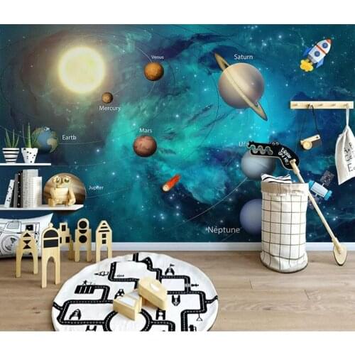 Bacaz Space Universe 3D Cartoon Wallpaper Mural 3D Cartoon Wall paper Murals 3d wall sticker for Kid Child Room Art Wall Decor