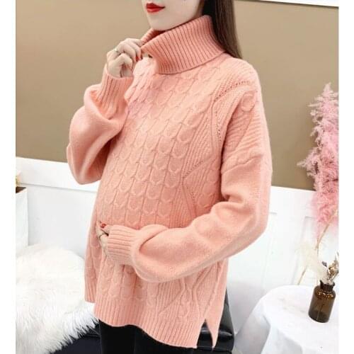 Maternity wear autumn and winter fashion pregnant sweater solid color high collar comfortable sweater base pregnant shirt sweate