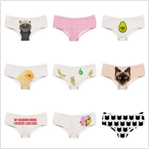 Solid Color Letter Pattern Women Panties Animal Fruit Pet Lady 2019 New Angry Cat 3D Prints Women Underwear Briefs