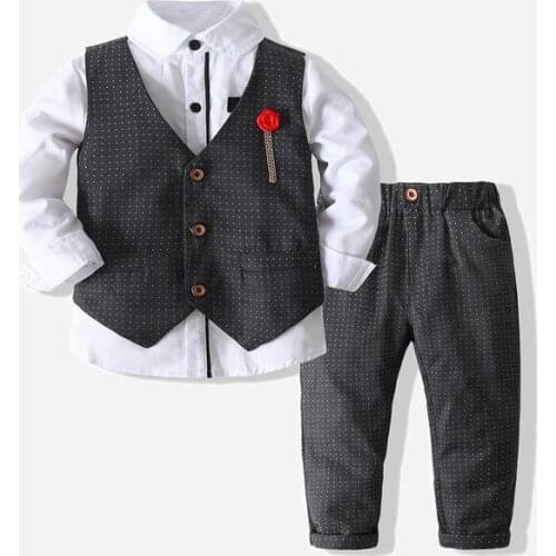 3-8 Years Baby Boys Formal Suits Spring Autumn New Kids Boys Gentleman Sets Long Sleeve Shirt Vest Pants Child 3pcs Set For Boys