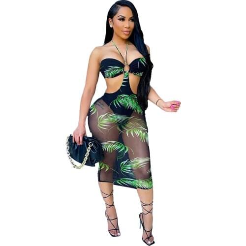 Beach Maxi Dress for Women See Through Sexy Plunge Backless Bandage Sleeveless Lacing Split Long Dresses Vestidos Wholesale