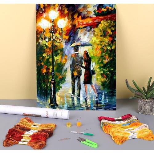 Under My Umbrella Printed 11CT Cross Stitch Embroidery Full Kit DMC Threads Sewing Needlework Handiwork Painting Home Counted