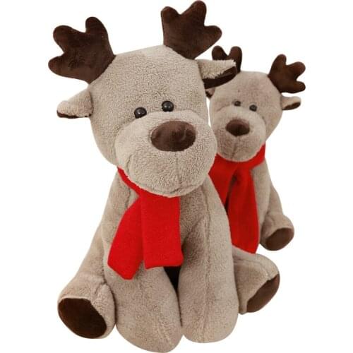Hot Huggable Stuffed Animal Soft Toy Moose Creative Red Scarf Reindeer Plush Doll Kids toy Christmas year gift toys for children