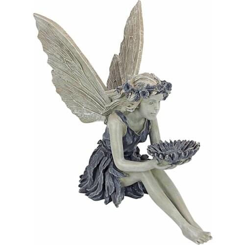 Sunflower Fairy Statue Garden Art Decorative Resin Fairy Sculpture Bird Feeder Outdoor Garden Decoration Ornament