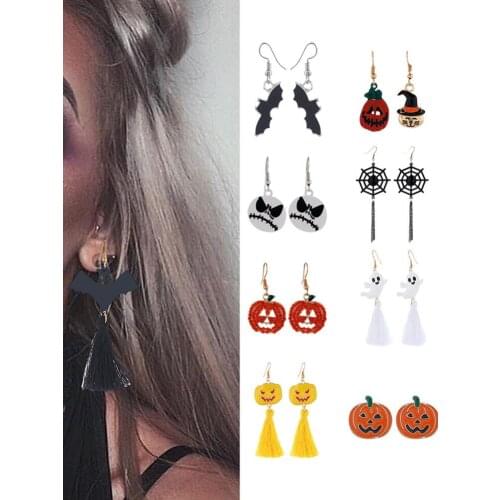 Halloween spider web pumpkin ghost bat cloth Halloween girls pendant earrings retro cute fashion jewelry women gifts