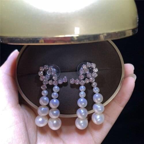 New natural 6-7-8-9mm white pearl earrings micro inlay zircon accessories earrings fashion jewelry
