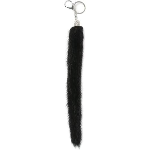 Cute kawaii black mink Hair Fox Tail Fur fluffy keychains for ladies Pompom Car Key Chain Men Bag Charm Jewelry Gift chaveiro